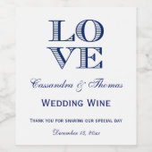DIY Achtergrond kleur Navy Blue LOVE Text Design Wijn Etiket (Enkel label)