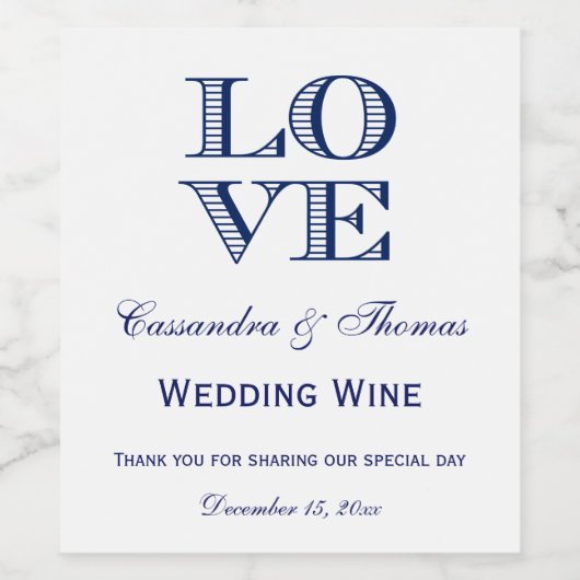 DIY Achtergrond kleur Navy Blue LOVE Text Design Wijn Etiket (Enkel label)