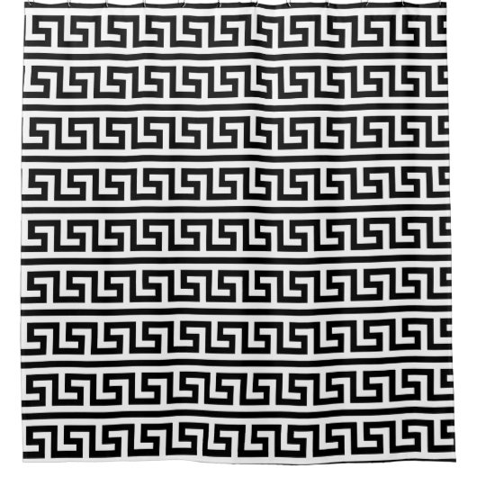 DIY Achtergrond Zwart Wit Grieks Sleutelpatroon #1 Douchegordijn (Voorkant)