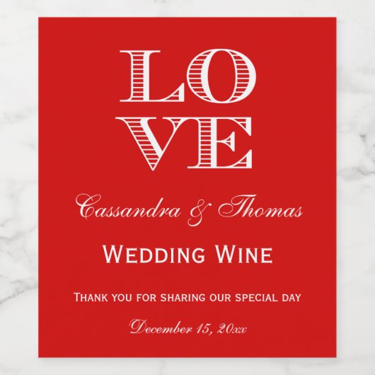 DIY Achtergrondkleur, wit LOVE-tekstontwerp Wijn Etiket (Enkel label)