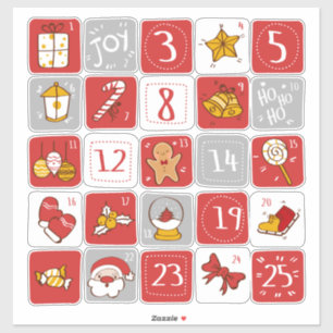 DIY Adventskalender Stickers ROOD GRIJS Kerst