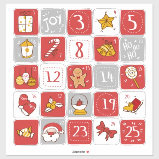 DIY Adventskalender Stickers ROOD GRIJS Kerst (Vel)