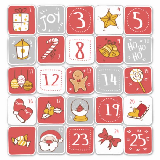DIY Adventskalender Stickers ROOD GRIJS Kerst (Voorkant)