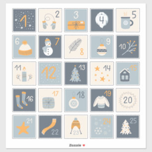 DIY Adventskalender Stickers ROOD GRIJS Kerst