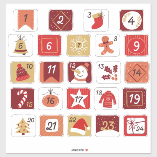 DIY Adventskalender Stickers ROOD GRIJS Kerst (Vel)