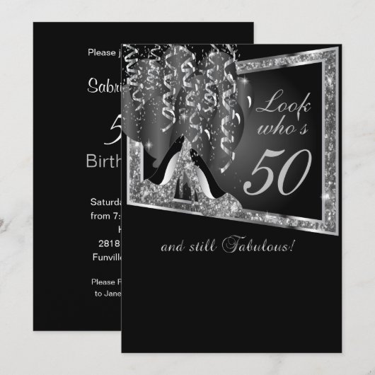 DIY Age verjaardagsfeestje | Silver Glitter & Blac Kaart (Voorkant / Achterkant)