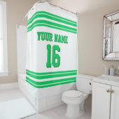 DIY Background Emerald Green Stripes Sports Jersey Douchegordijn (In situ)