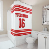 DIY Background Red Stripes Sports Jersey Douchegordijn (In situ)