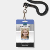 DIY Bedrijfsfoto Naam Logo Info, Silver Blue Blk Badge (Voorzijde met lanyard)