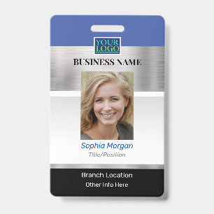 DIY Bedrijfsfoto Naam Logo Info, Silver Blue Blk Badge