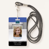 DIY Bedrijfsfoto Naam Logo Info, Silver Blue Blk Badge (Voorkant met draagriem)