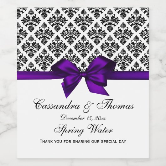 DIY BG  Black Whisky Damask Paars Bow Wijn Etiket (Enkel label)