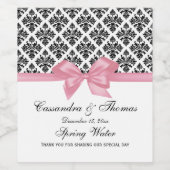 DIY BG  Black Whisky Damask Pink Bow Wijn Etiket (Enkel label)