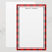 DIY BG Buffel Plaid Tartan Zwart Rood Briefpapier (Voorkant / Achterkant)