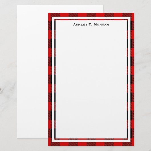 DIY BG Buffel Plaid Tartan Zwart Rood Briefpapier (Voorkant / Achterkant)