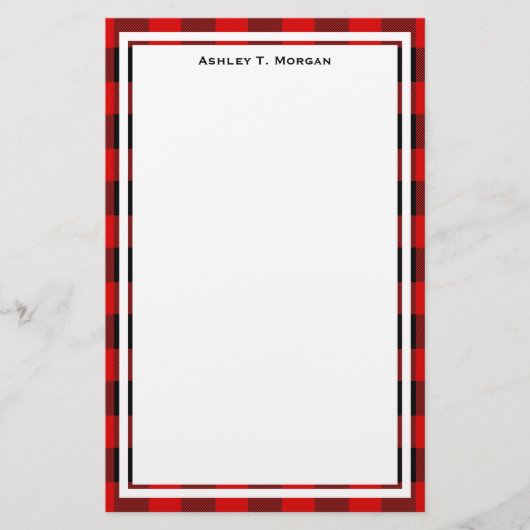 DIY BG Buffel Plaid Tartan Zwart Rood Briefpapier (Voorkant)