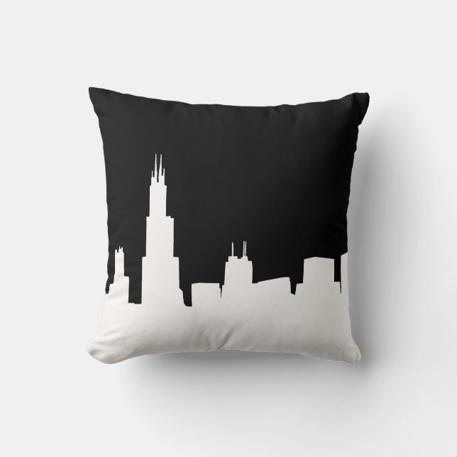 DIY BG Chicago Skyline Silhouette Black Kussen (Voorkant)