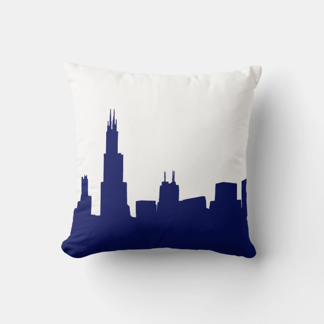 DIY BG Chicago Skyline Silhouette Blue Kussen (Voorkant)