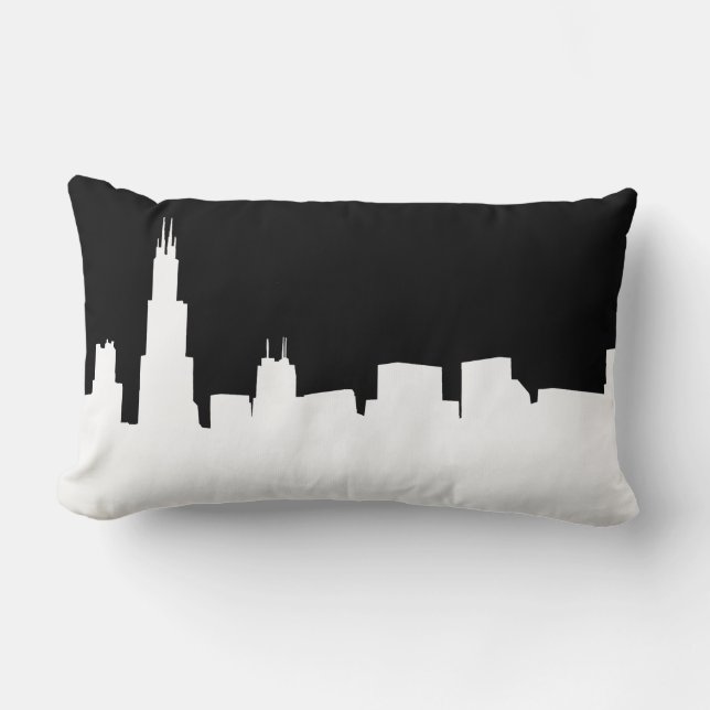 DIY BG Chicago Skyline Silhouette White Kussen (Voorkant)