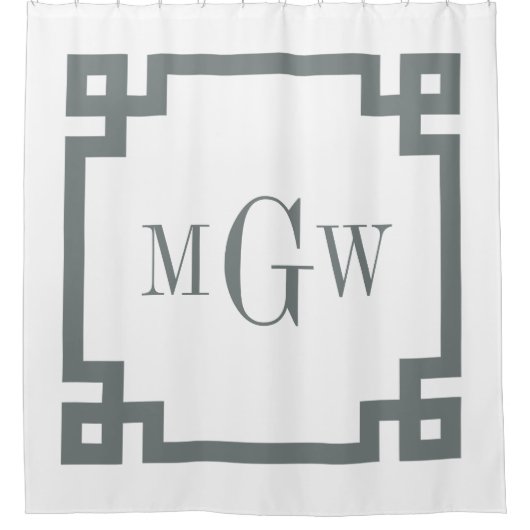 DIY BG Houtskool Grijs Grieks Sleutel #2 Ingelijst Douchegordijn (Voorkant)