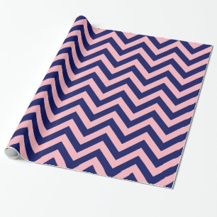 DIY BG Navy Blu Huge Chevron ZigZag Pattern Pink Cadeaupapier