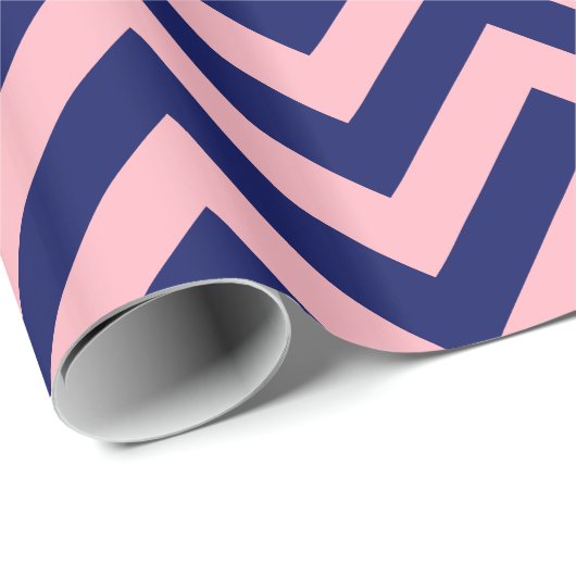 DIY BG Navy Blu Huge Chevron ZigZag Pattern Pink Cadeaupapier (Rol Hoek)