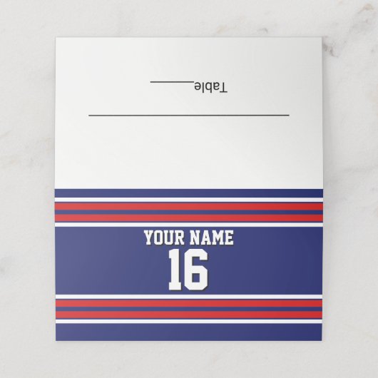 DIY BG Navy Red Team Jersey Eigen nummer Plaatskaartje (Buitenkant ongevouwen)