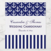 DIY BG Navy White Anchor Stripe Party Wijn Etiket (Enkel label)