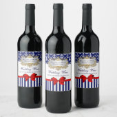 DIY BG Navy White Anchor Stripe Red Bow Party Wijn Etiket (Flessen)