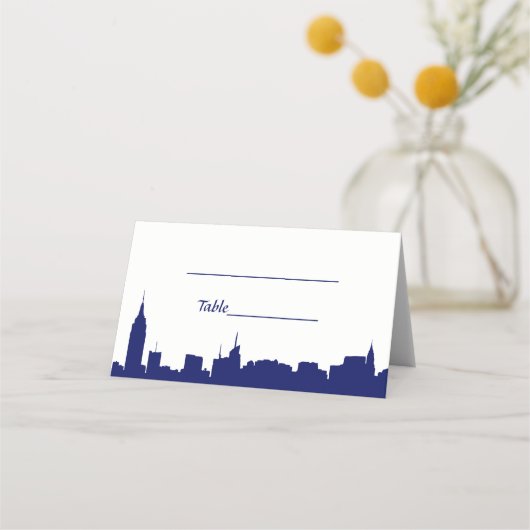 DIY BG NYC Skyline Blue Silhouette Escort Kaarten Plaatskaartje (Achterkant)