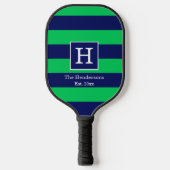 DIY BG Stripe Lijst Naam Monogram Blue SV Emerald Pickleball Paddle (Voorkant)