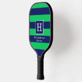 DIY BG Stripe Lijst Naam Monogram Blue SV Emerald Pickleball Paddle (Links)