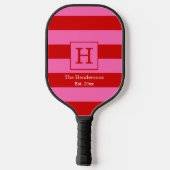 DIY BG Stripe Lijst Naam Monogram Red SV Hot Pink Pickleball Paddle (Achterkant)