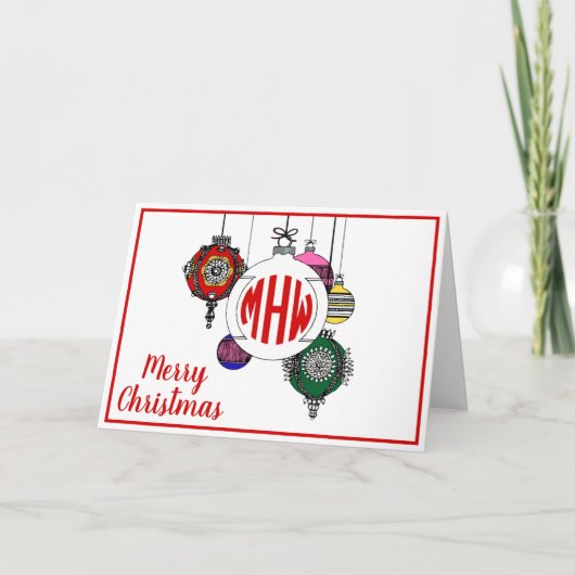 DIY BG Xmas Ornamenten Rode Cirkel Monogram Letter Feestdagen Kaart (Voorkant)