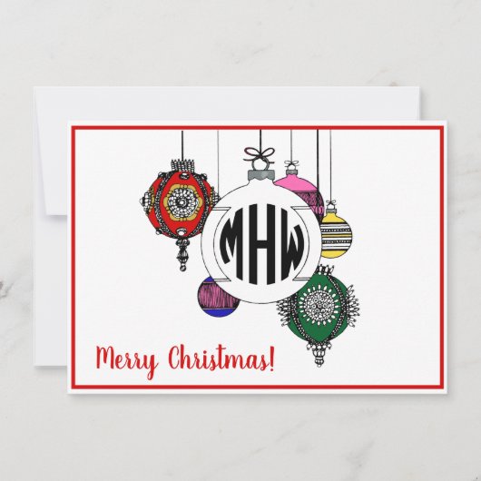 DIY BG Xmas Ornamenten Zwart Cirkel Monogram Lette Bedankkaart (Voorkant)