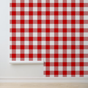 DIY BKGRND Kleur Buffel Check Plaid #1 Wit Rood Behang