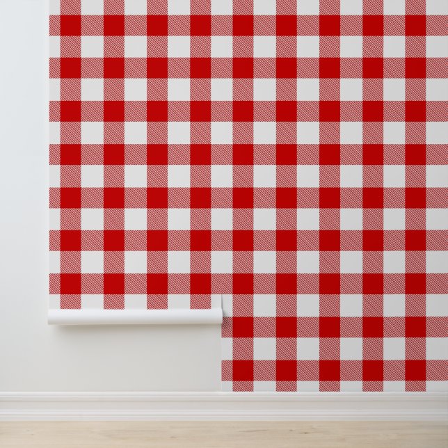 DIY BKGRND Kleur Buffel Check Plaid #1 Wit Rood Behang (Applicatie)