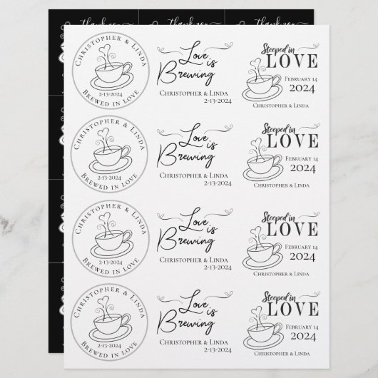 DIY Black and White Wedding Tea Bag (Voorkant / Achterkant)