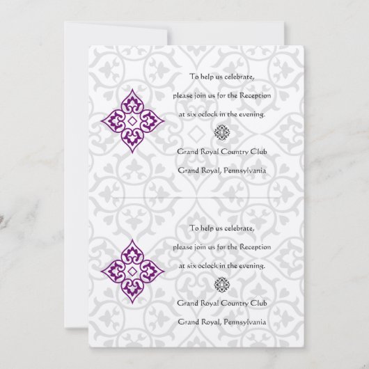 DIY Black Damask Plum Hearts Reception Kaart (Voorkant)