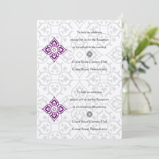 DIY Black Damask Plum Hearts Reception Kaart (Staand voorkant)