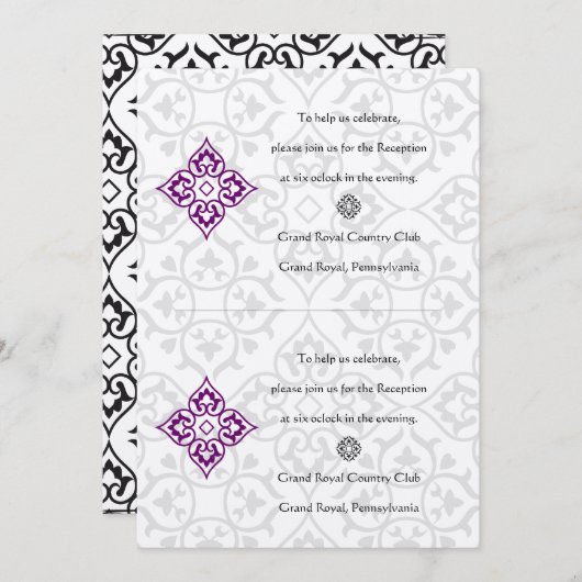 DIY Black Damask Plum Hearts Reception Kaart (Voorkant / Achterkant)