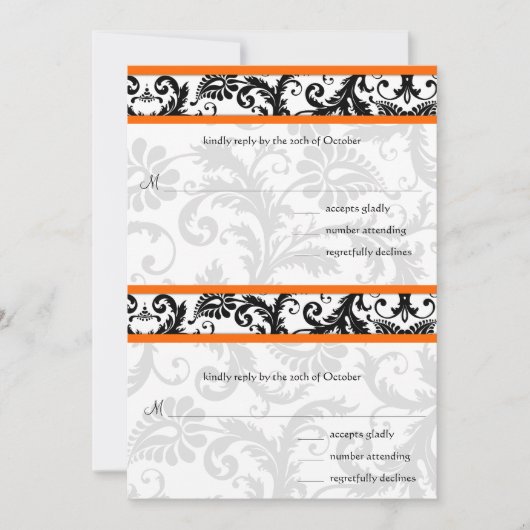 DIY Black Damask Sinaasappel RSVP Wedding Invitati Kaart (Voorkant)