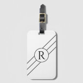 DIY Black Monogram in Cirkel, diagonaal lijnen wit Bagagelabel (Voorkant (verticaal))