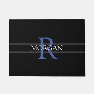 DIY Blauw Monogram, Witte Naam, Zwart, Grijze Stre Deurmat