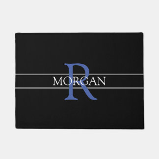 DIY Blauw Monogram, Witte Naam, Zwart, Grijze Stre Deurmat