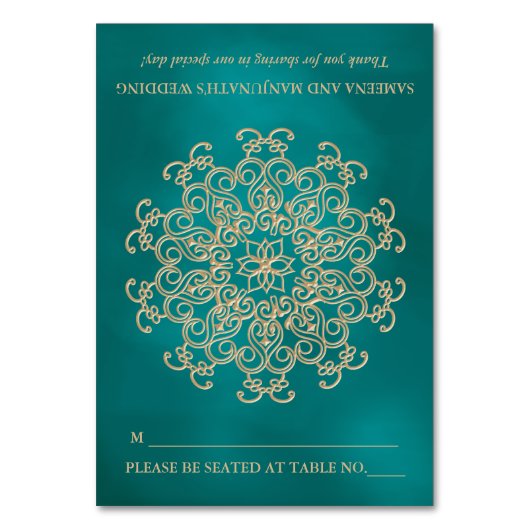 DIY Blauwgroen en gouden Indian Tent Style Zitplaa Kaart (Voorkant)