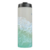 DIY Blauwgroen Monogram & Blauwe Naam, Zachte Ocea Thermosbeker (Voorkant)