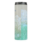 DIY Blauwgroen Monogram & Blauwe Naam, Zachte Ocea Thermosbeker (Achterkant)