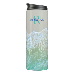 DIY Blauwgroen Monogram & Blauwe Naam, Zachte Ocea Thermosbeker