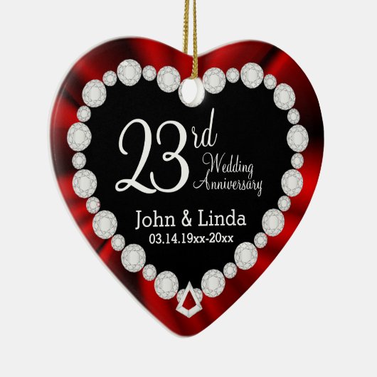 DIY bruiloft Jubileum | Rood Satijn & Diamanten Keramisch Ornament (Rechts)